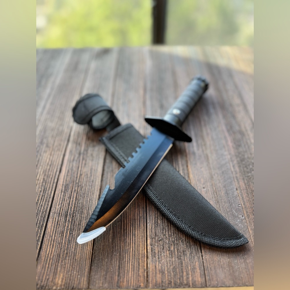 Black Tactical Knife with Sheath